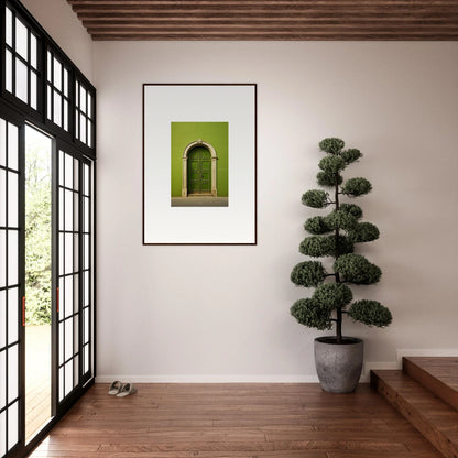 Framed photograph of a green arched doorway for the Vert Barcode Reverie collection