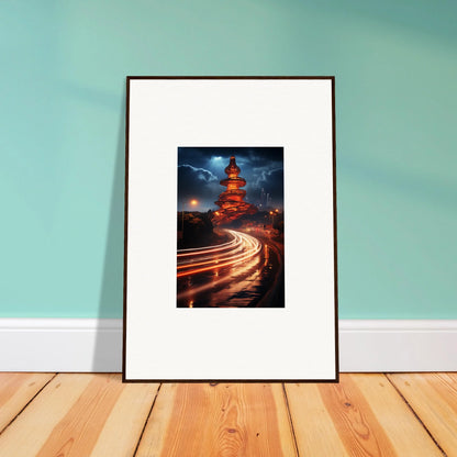 Framed photo of a pagoda at night with traffic light trails for Hyperloop Dreams Extravaganza