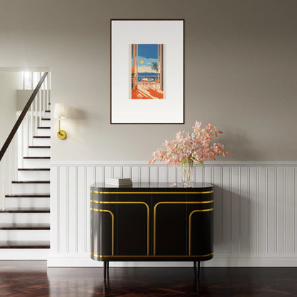 Stunning Black Art Deco Credenza with Gold Trim for Tranquil Mirage Brunch Collection