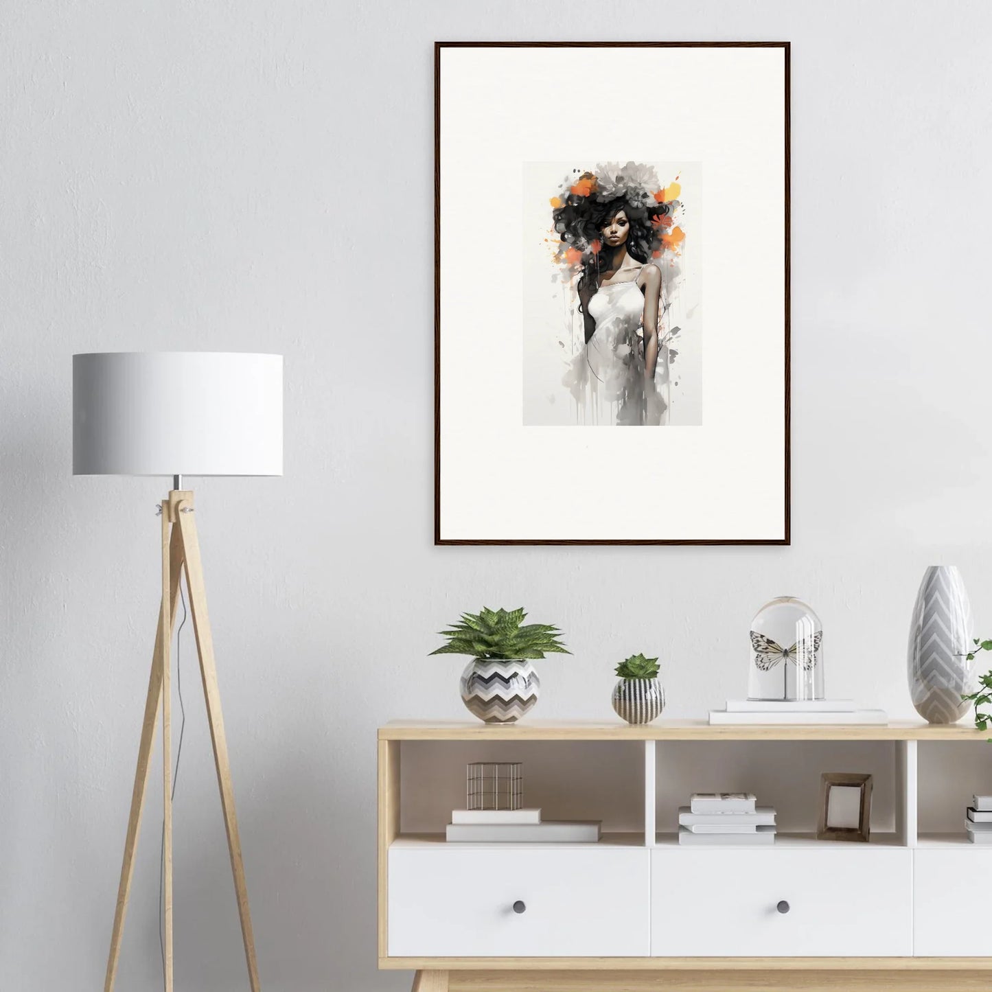 Abstract watercolor art of a figure with flowers in muted tones for Ethereal Echoes Blossoms