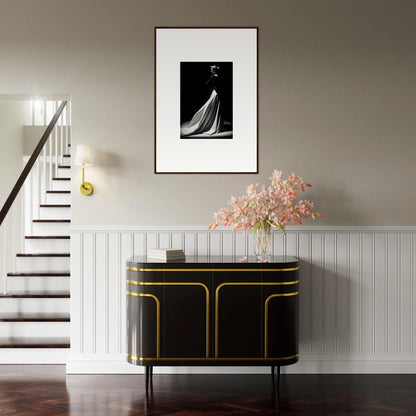 Black and gold Art Deco credenza with curves, part of the Veiled Monochrome Journey collection