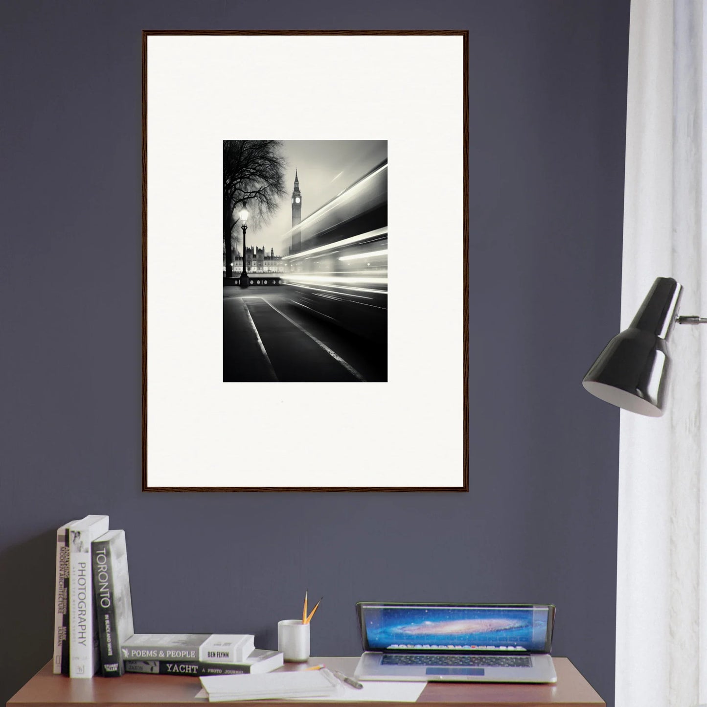 Framed wall art of Big Ben with light trails, Fluid Timeless Pulse special edition art™