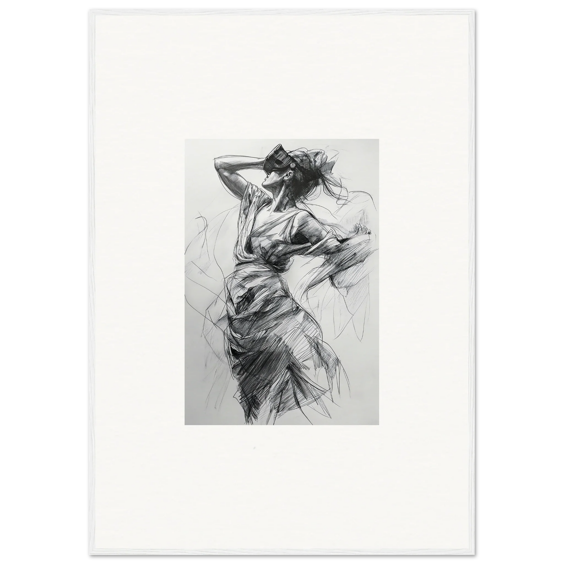 Expressive charcoal sketch in dynamic motion on Sketch Mirage Matinee premium framed wall