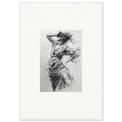 Expressive charcoal sketch in dynamic motion on Sketch Mirage Matinee premium framed wall