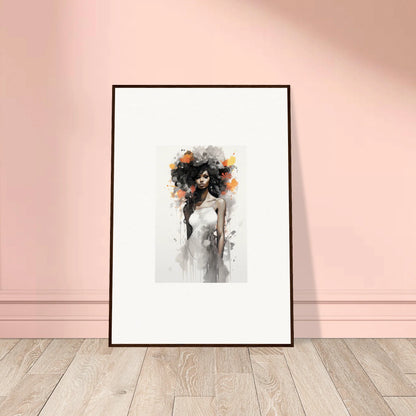 Framed wall art of Ethereal Echoes Blossoms with abstract black, orange, and gray brushstrokes