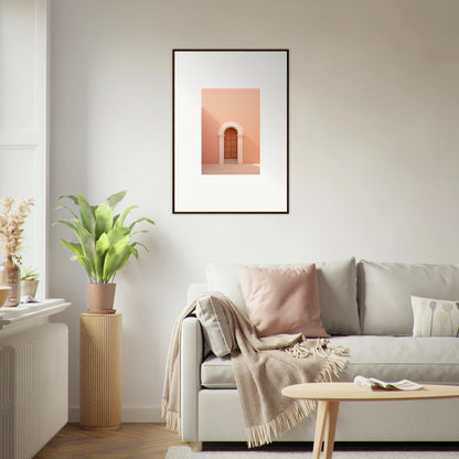 Framed art print of a pink archway on peach wall from Silent Coral Dreams collection