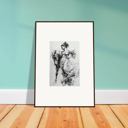 Framed black and white sketch art from Stardust Morph Whimsy leaning against a wall