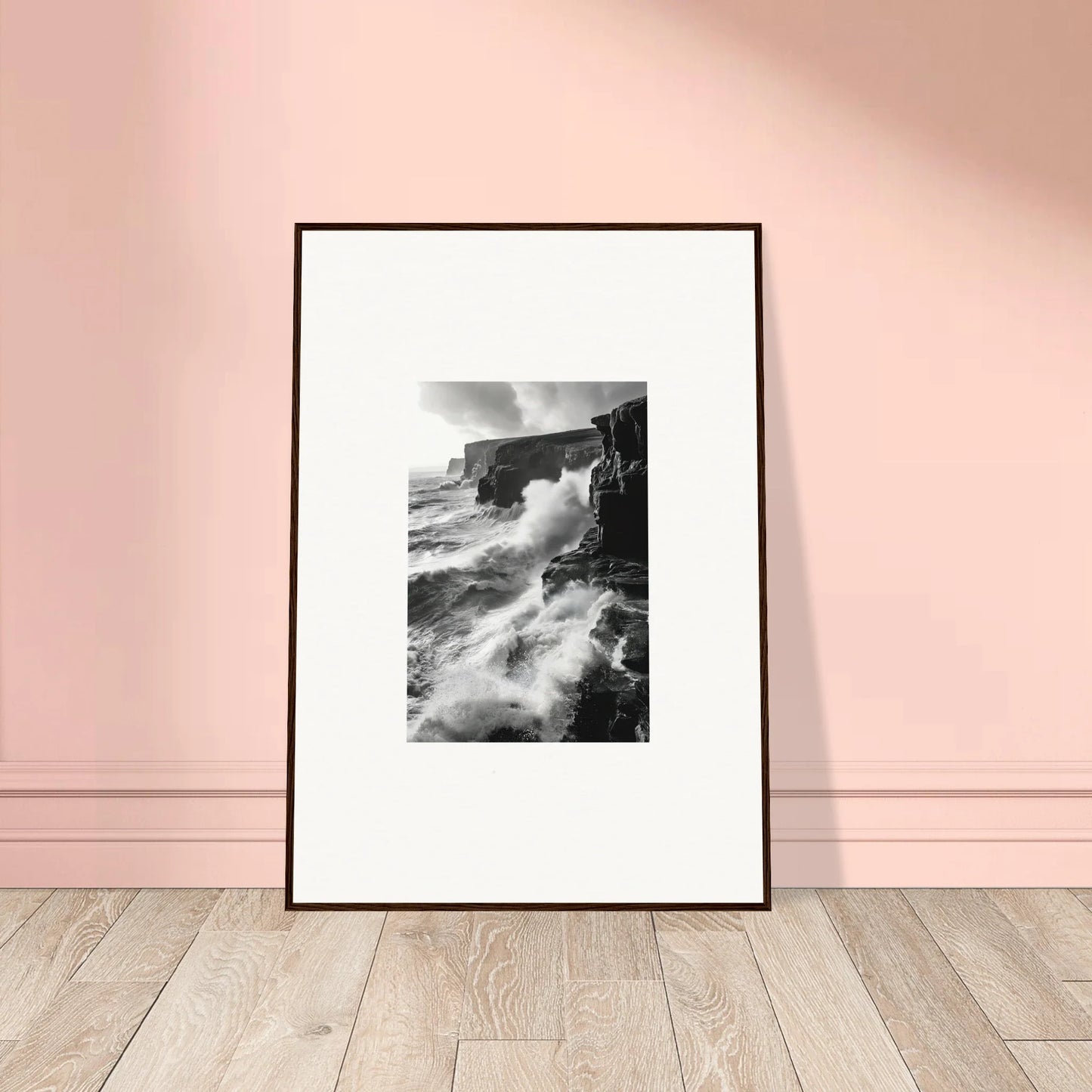 Framed black and white photo of coastal cliffs from Tempestuous Rock Ballet art™