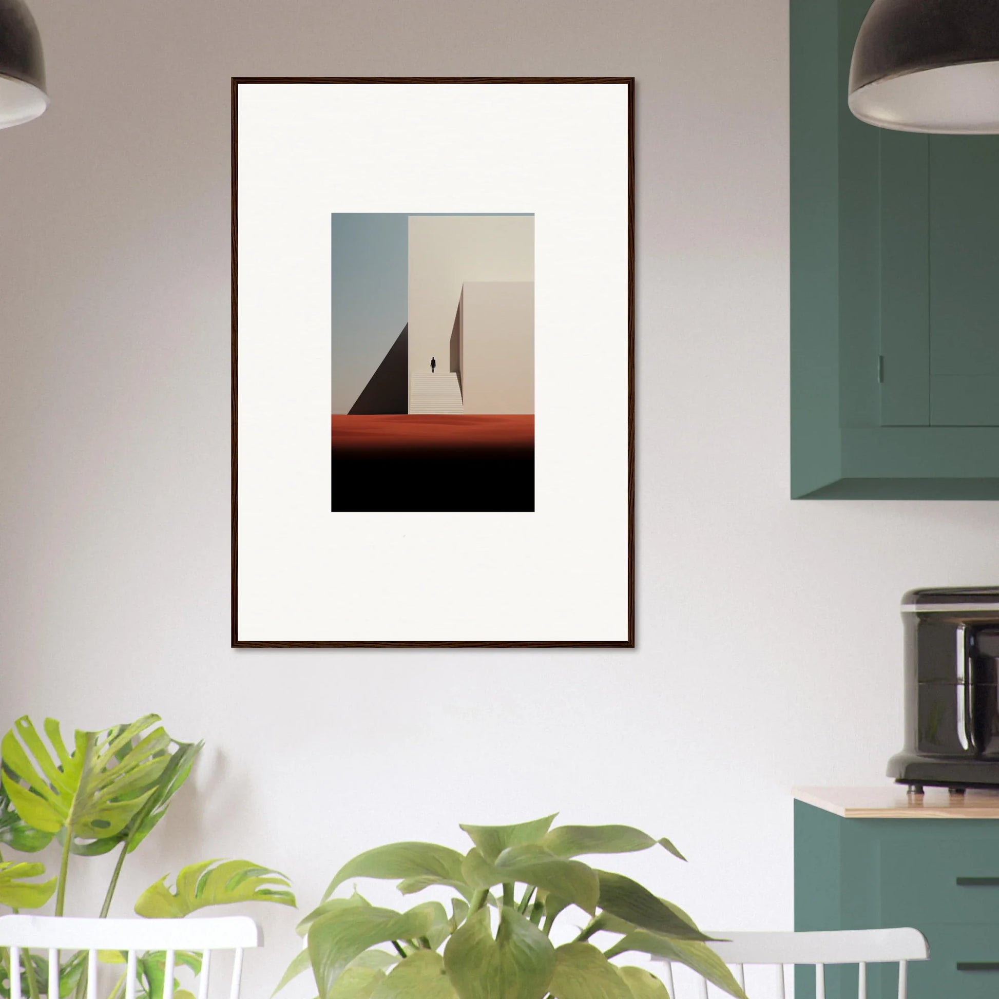 Framed minimalist artwork of geometric shapes in Sombra Espérante architecture style