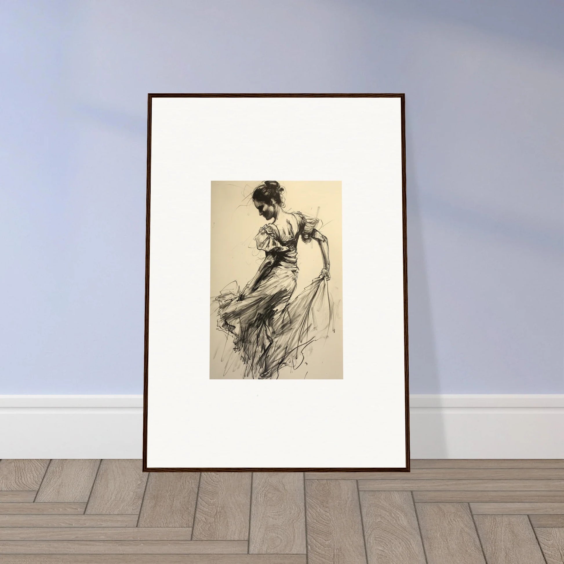 Framed sketch of a figure in flowing garments for Shadow Waltz special edition art™