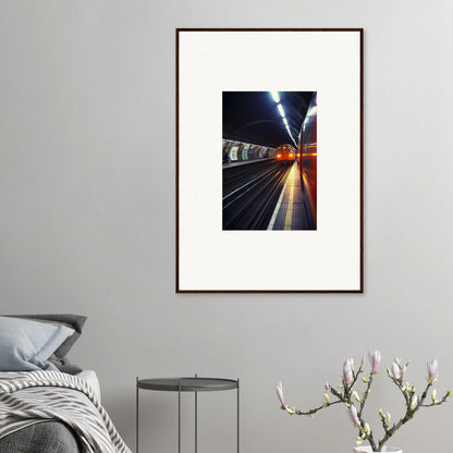 Framed photo of an illuminated subway tunnel platform from Threads Passagesquent Hues