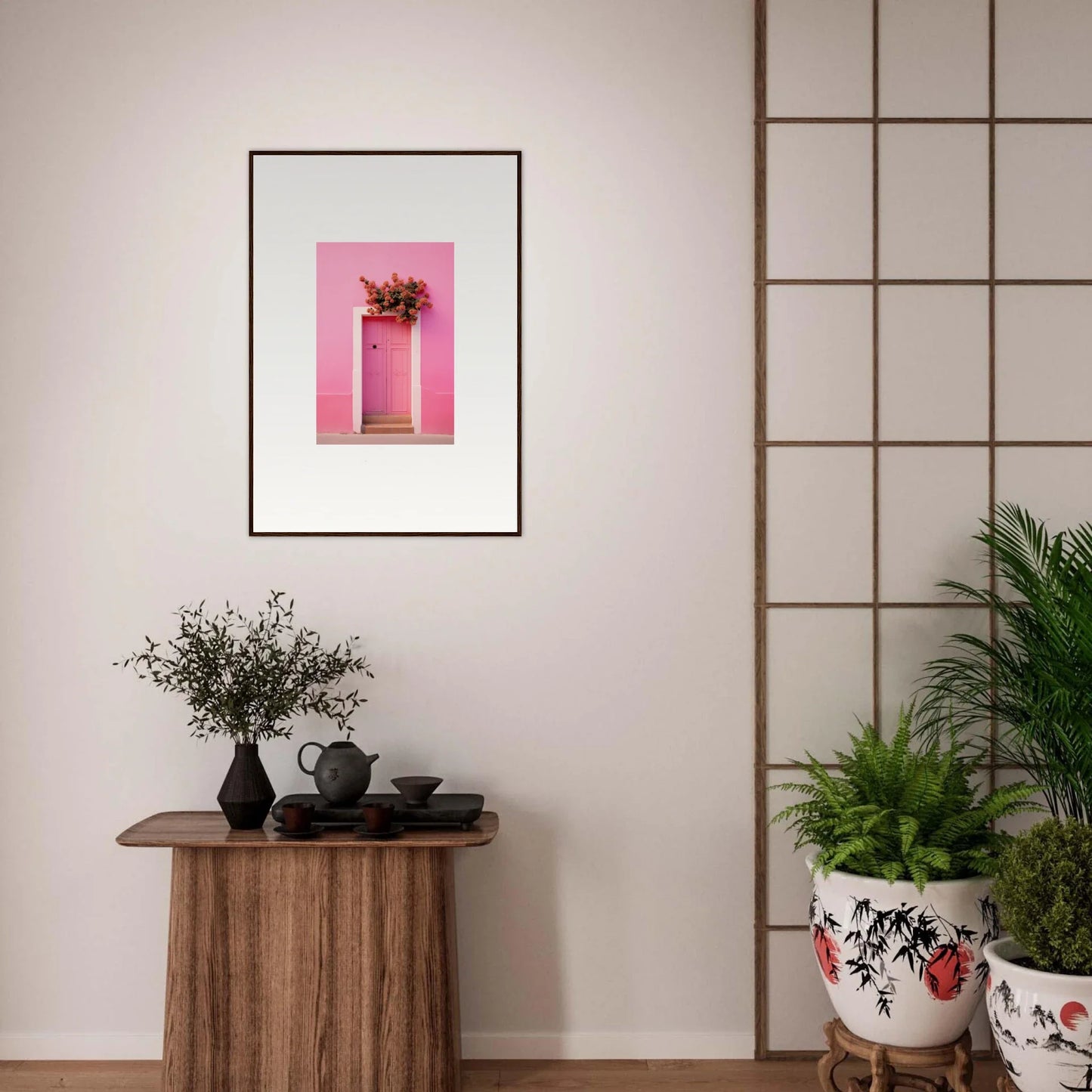 Framed wall art of a vase with flowers from Quantum Pink Serenade special edition art™