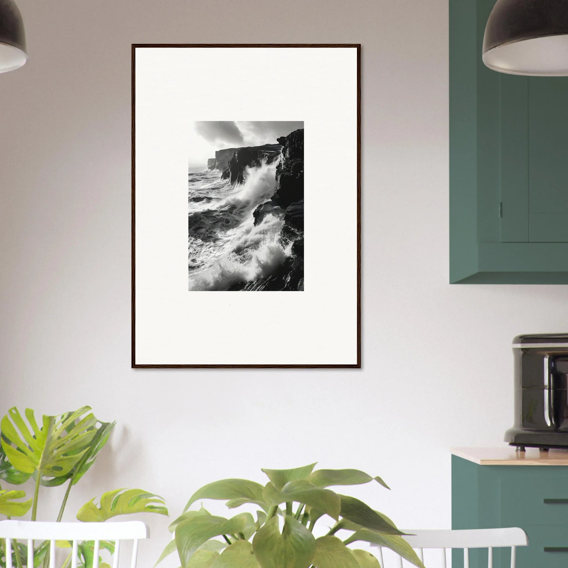 Framed black and white coastal cliffs art for Rock Impressions special edition