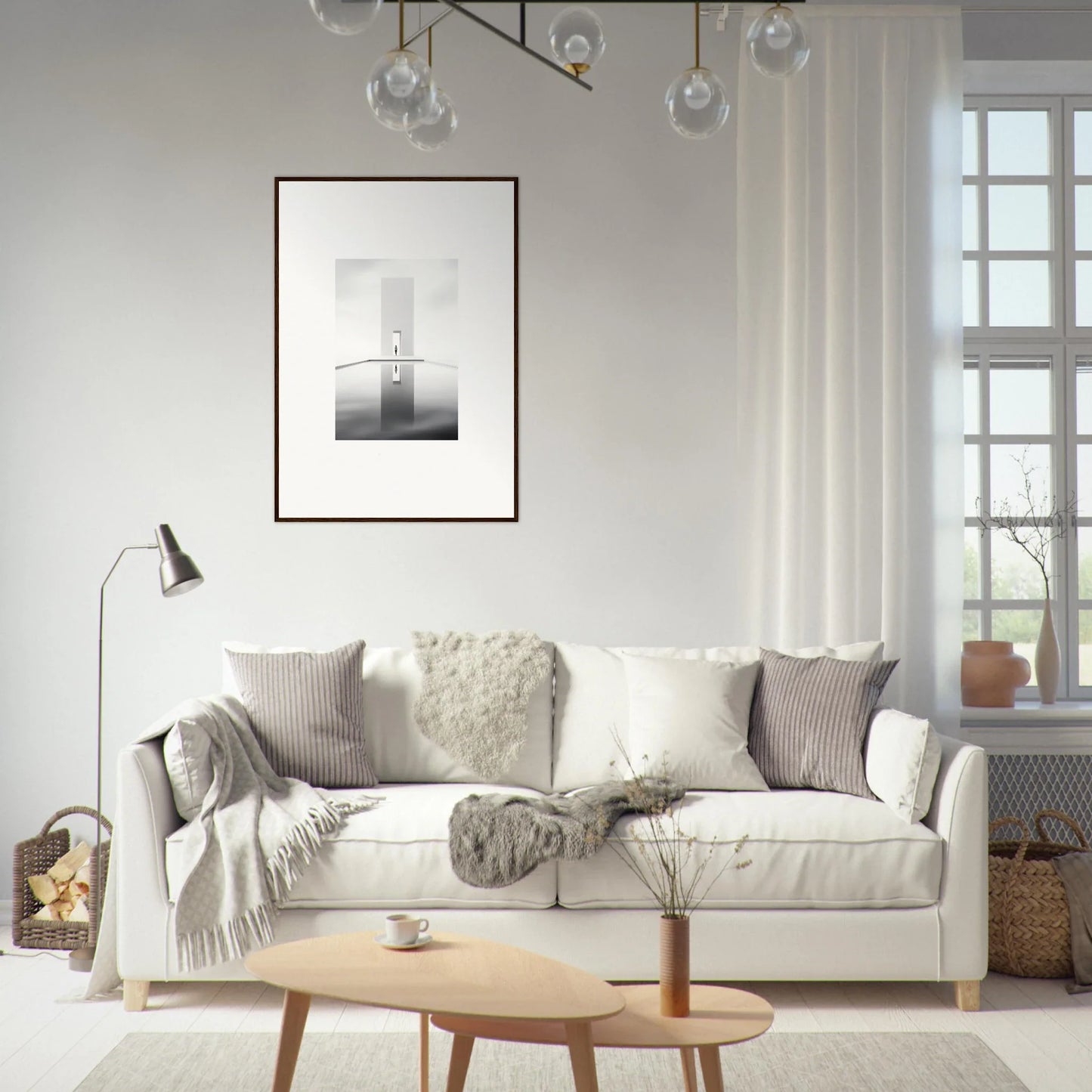 Cozy white sofa with gray and cream pillows, perfect for Dreamer’s Vanishing Silhouette vibes