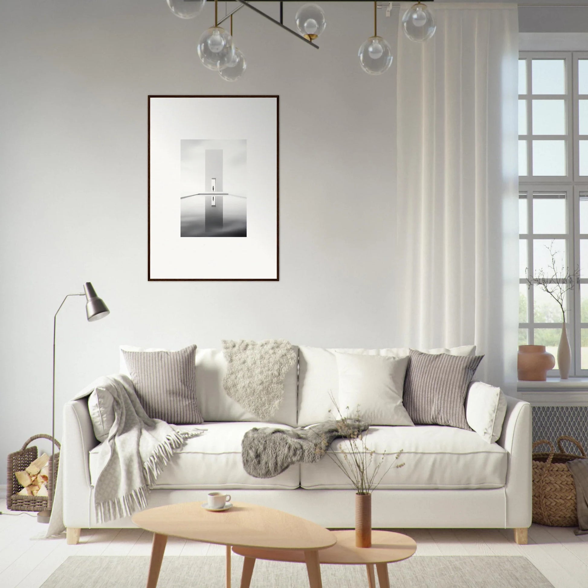 Cozy white sofa with gray and cream pillows, perfect for Dreamer’s Vanishing Silhouette vibes