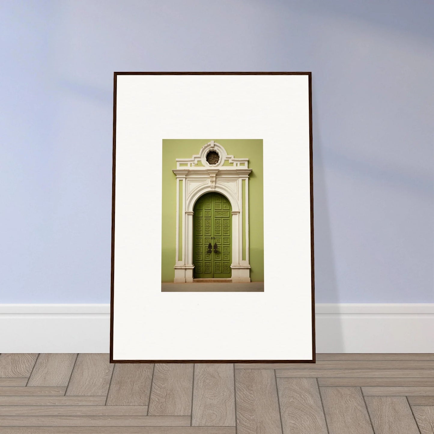 Framed photo of a classic green door, featured in Verdant Sentry Whispers special edition art™