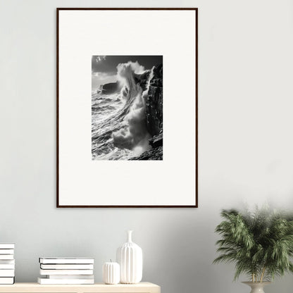 Framed black and white ocean wave photo from Tidal Curved Reality special edition art™