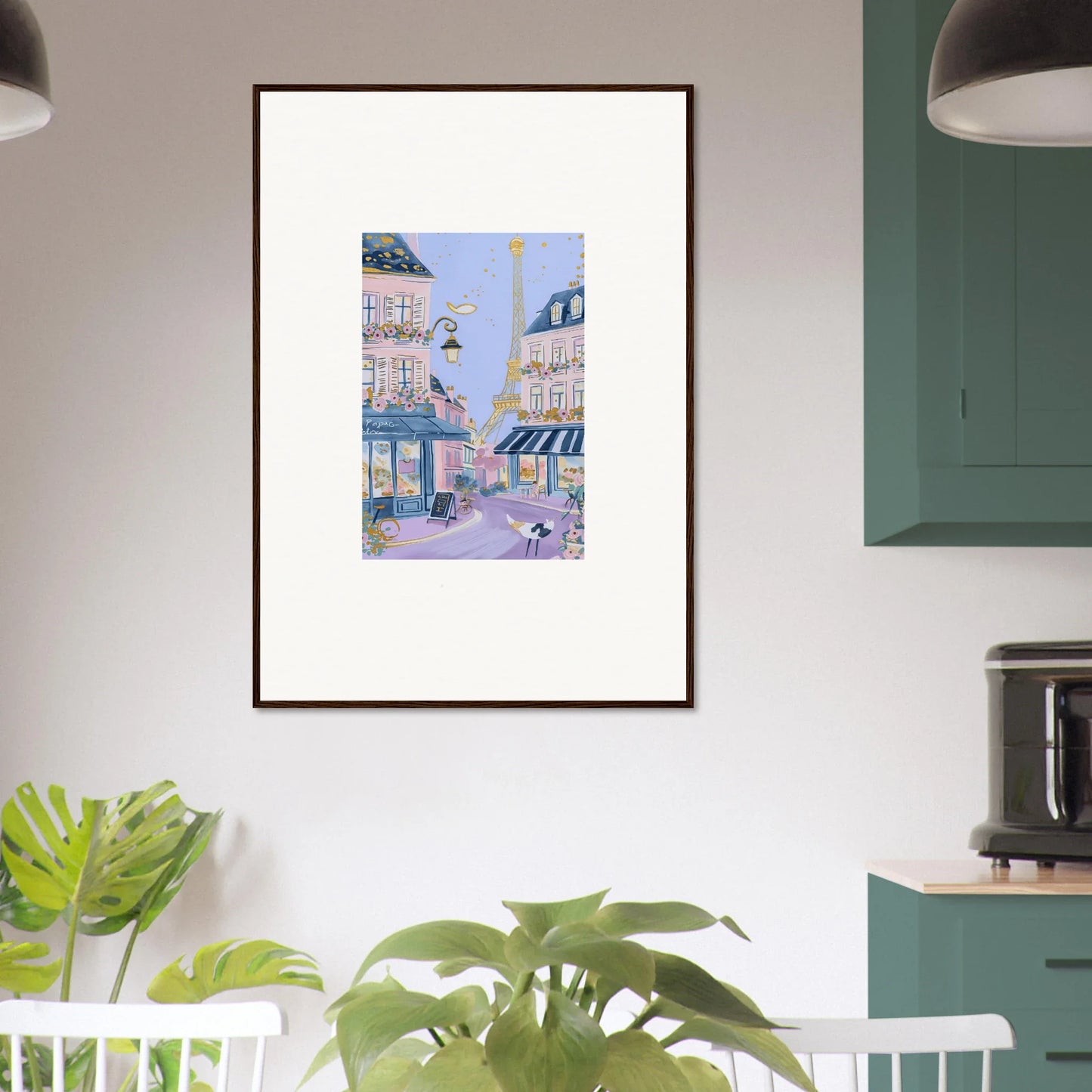 Framed watercolor Paris street art with Eiffel Tower from Hat Lemons Paris special edition art™