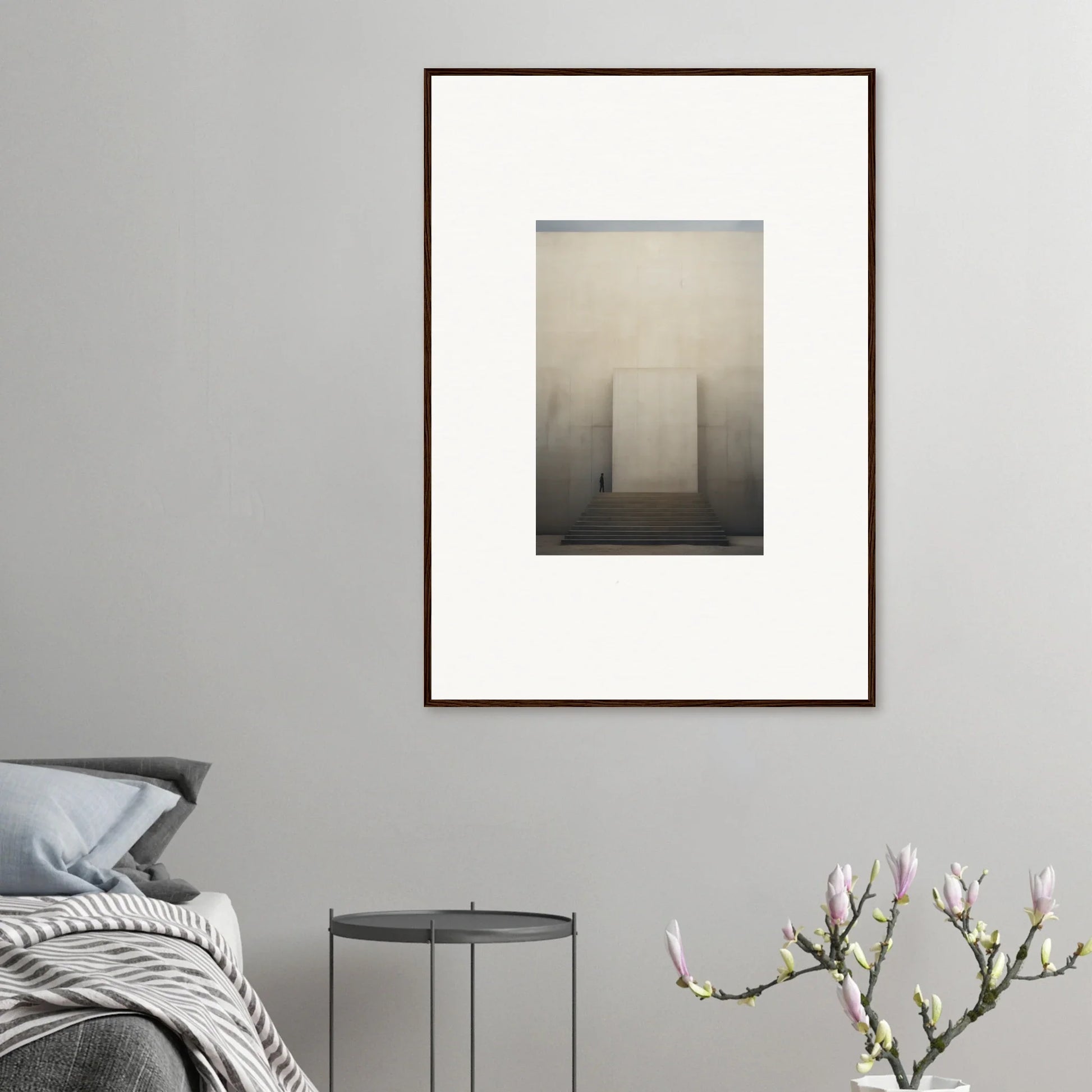 Minimalist framed art of a misty doorway in the Portal Eventide Abstract design