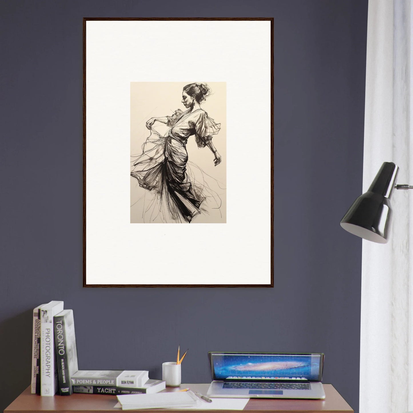 Framed wall art of a woman in graceful motion from Ephemeral Ink Serenade special edition