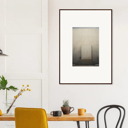 Framed minimalist photo of a misty structure in the Portal Eventide Abstract art