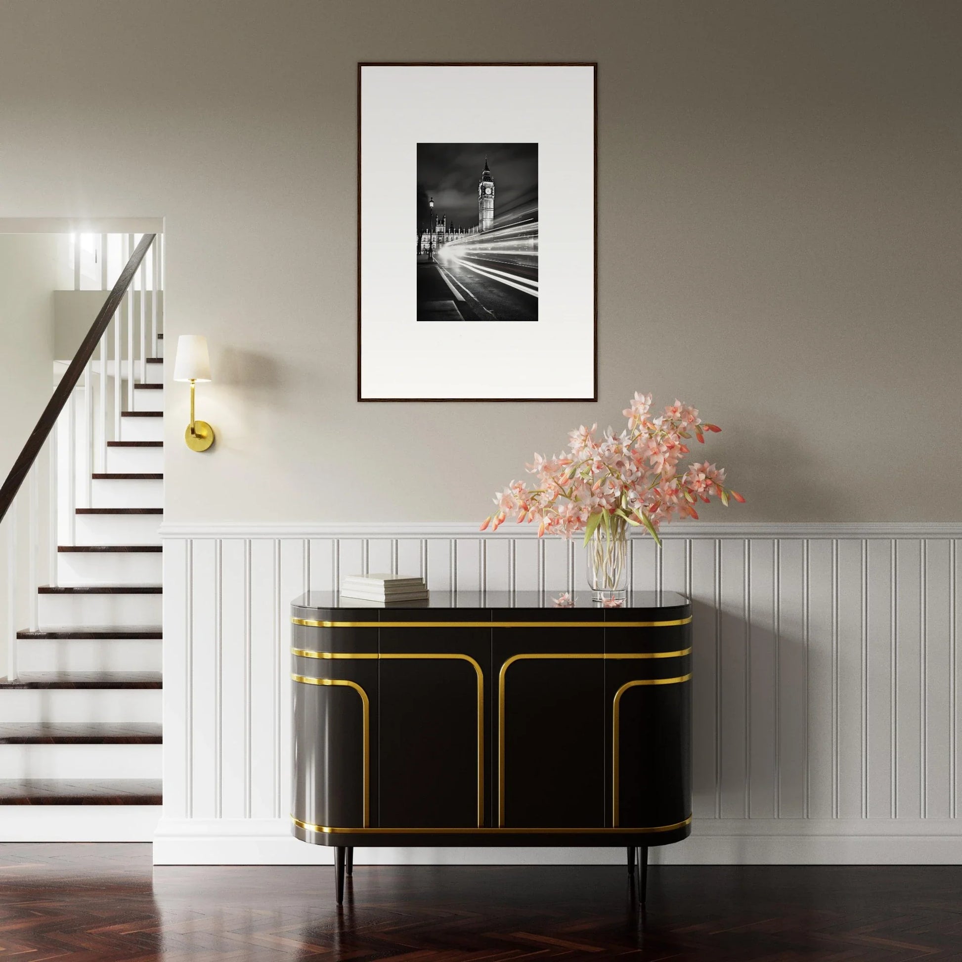 Art Deco-style black cabinet with gold trim from Echelons Beyond Shadows, a special edition art™ piece