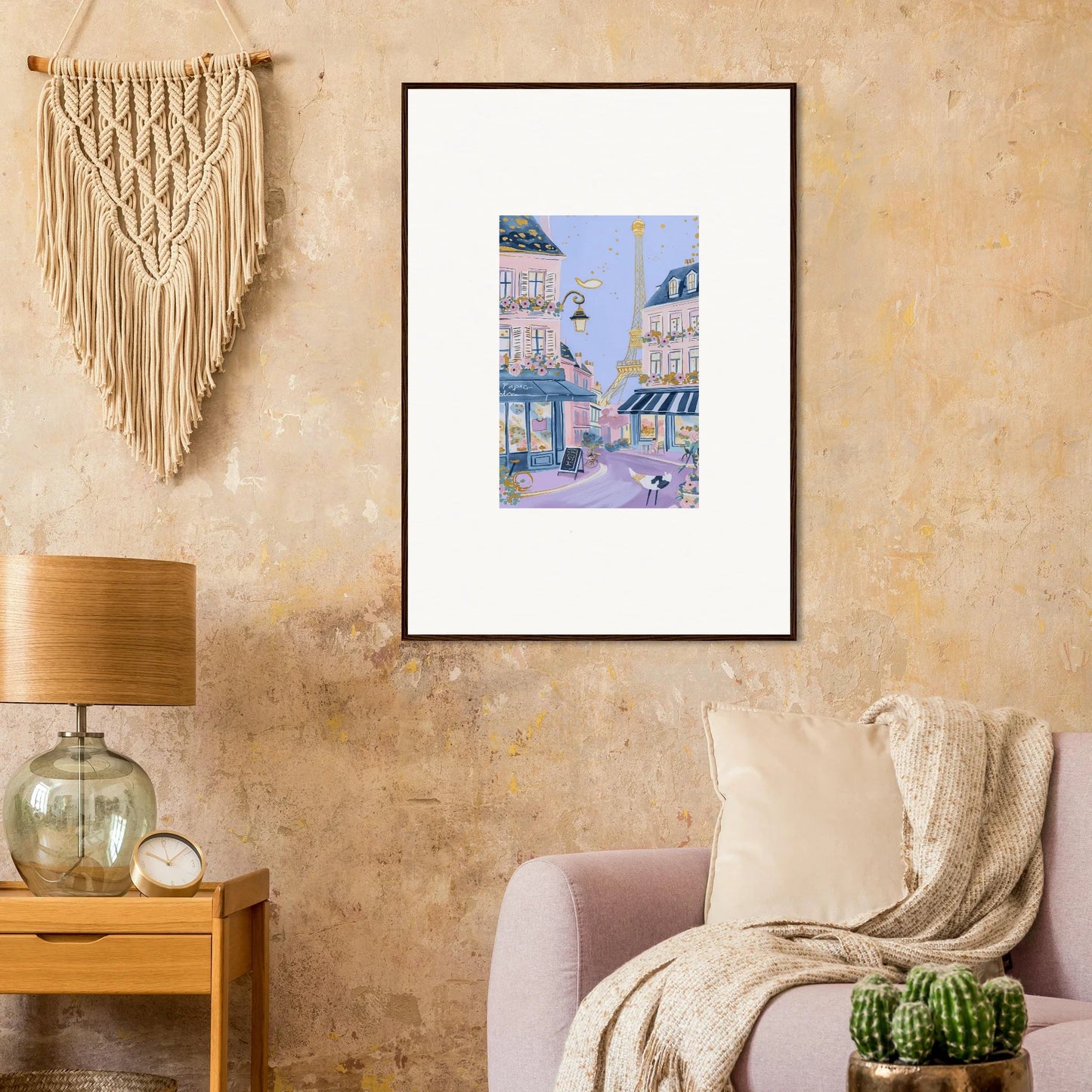 Framed wall art of a Parisian street with the Eiffel Tower from Hat Lemons Paris