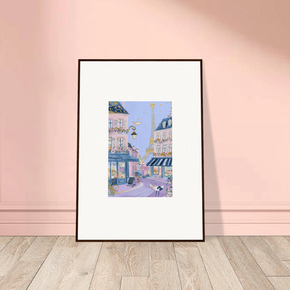 Framed wall art of a pastel Parisian street scene with the Eiffel Tower from Hat Lemons Paris