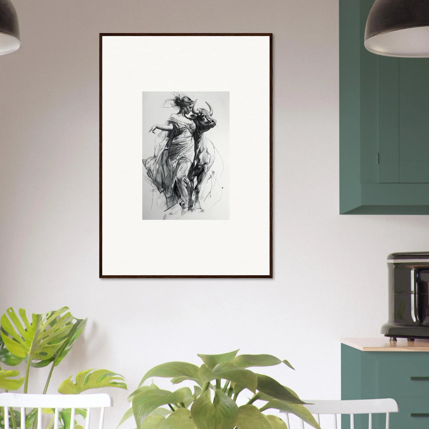 Framed black and white sketch of a dancing figure from Metaphoric Taurus Whispers art™