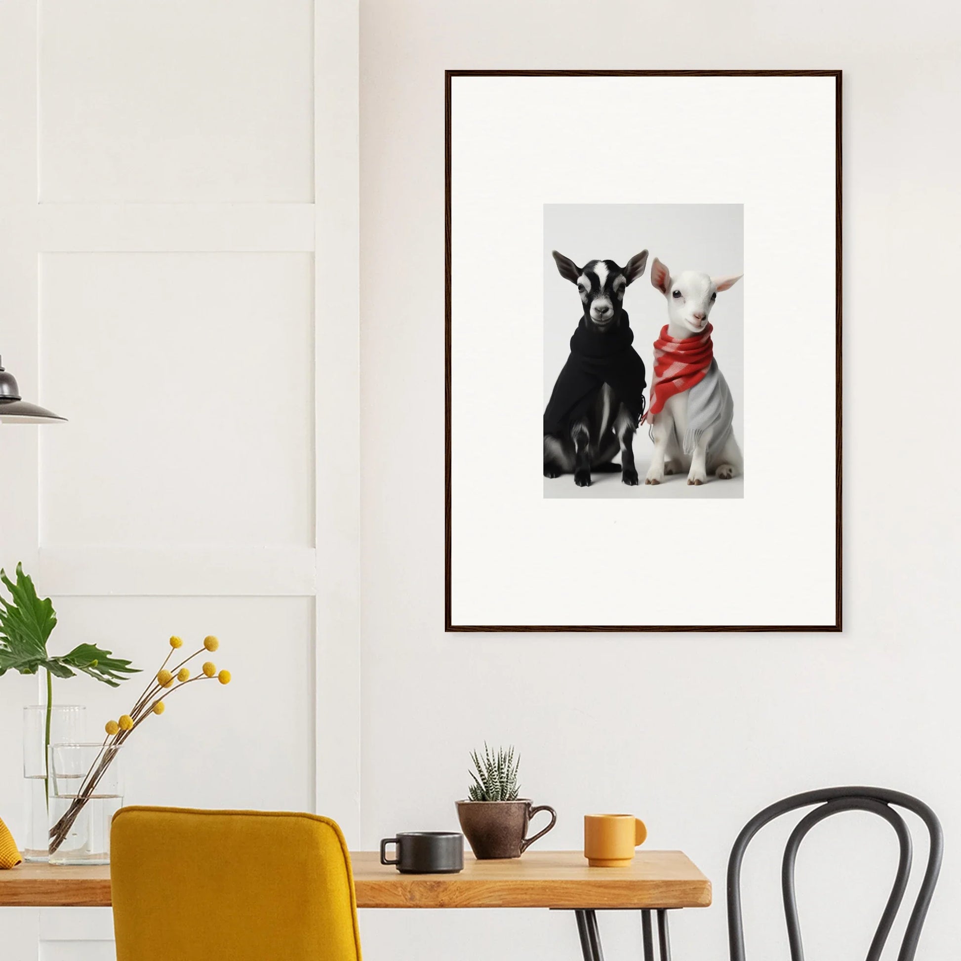 Framed black and white photo of dogs in bow ties from Rainbow Twin Dreams special edition art™