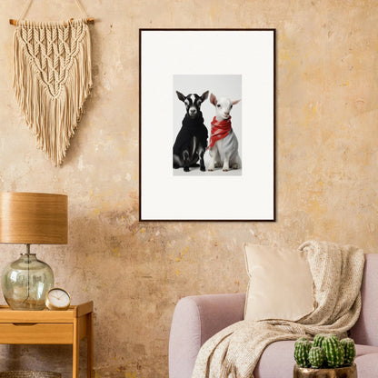 Framed black and white dog photo with red bandana, part of Rainbow Twin Dreams special edition art