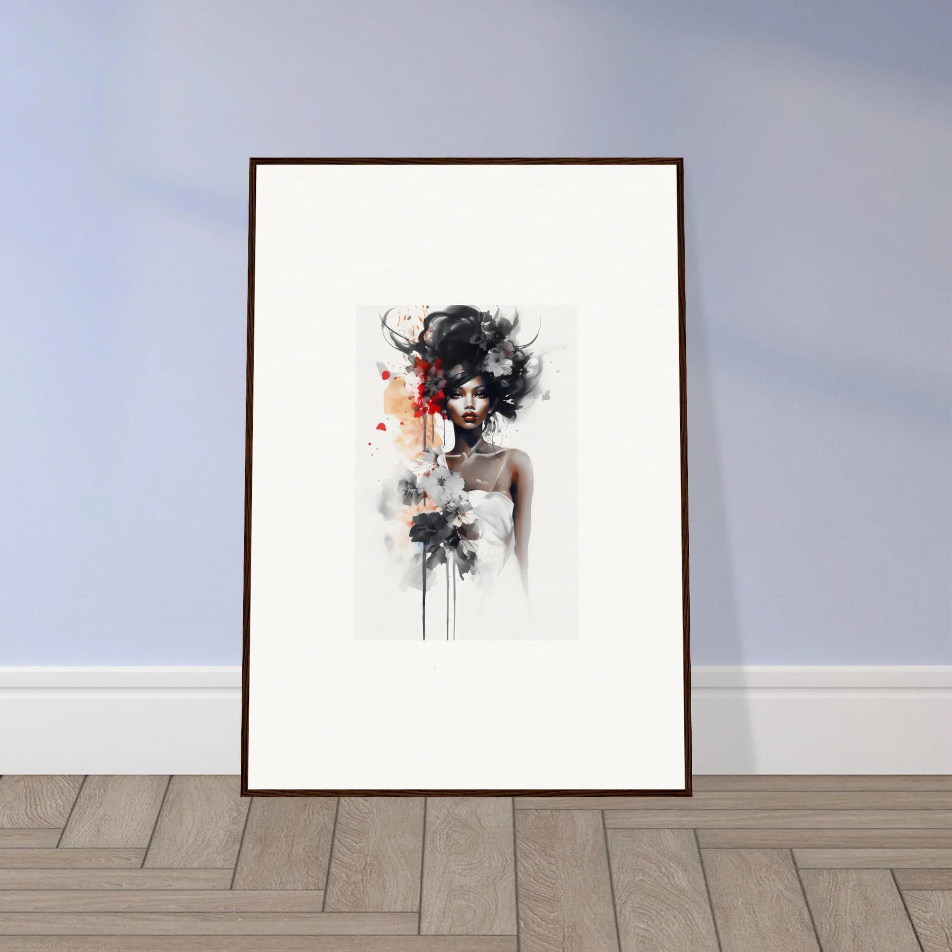 Framed watercolor art of ethereal figure with dark elements in Plume Sultry Reverie