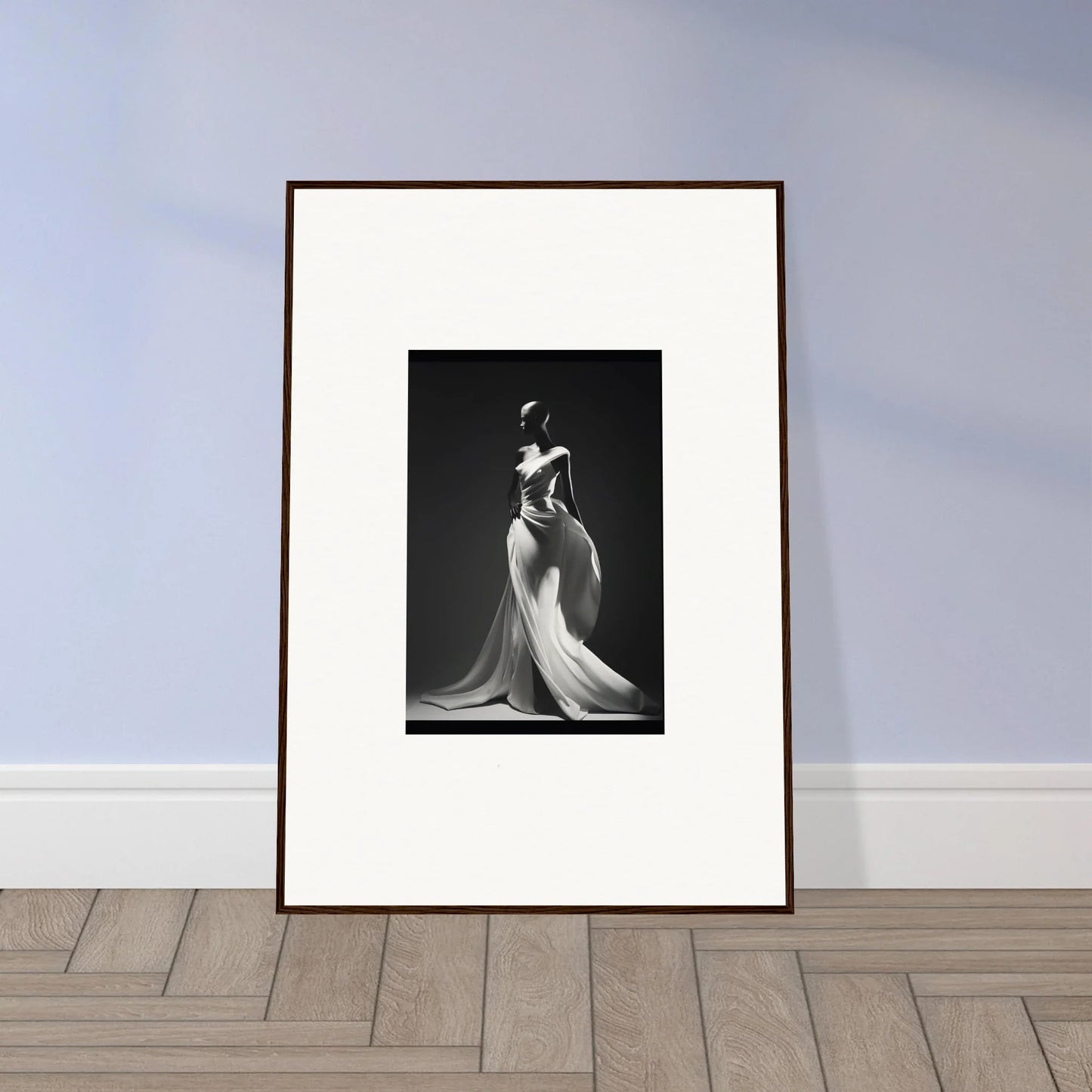 Framed black and white photo of elegant gown from Gossamer Ivory Whispers special edition art™