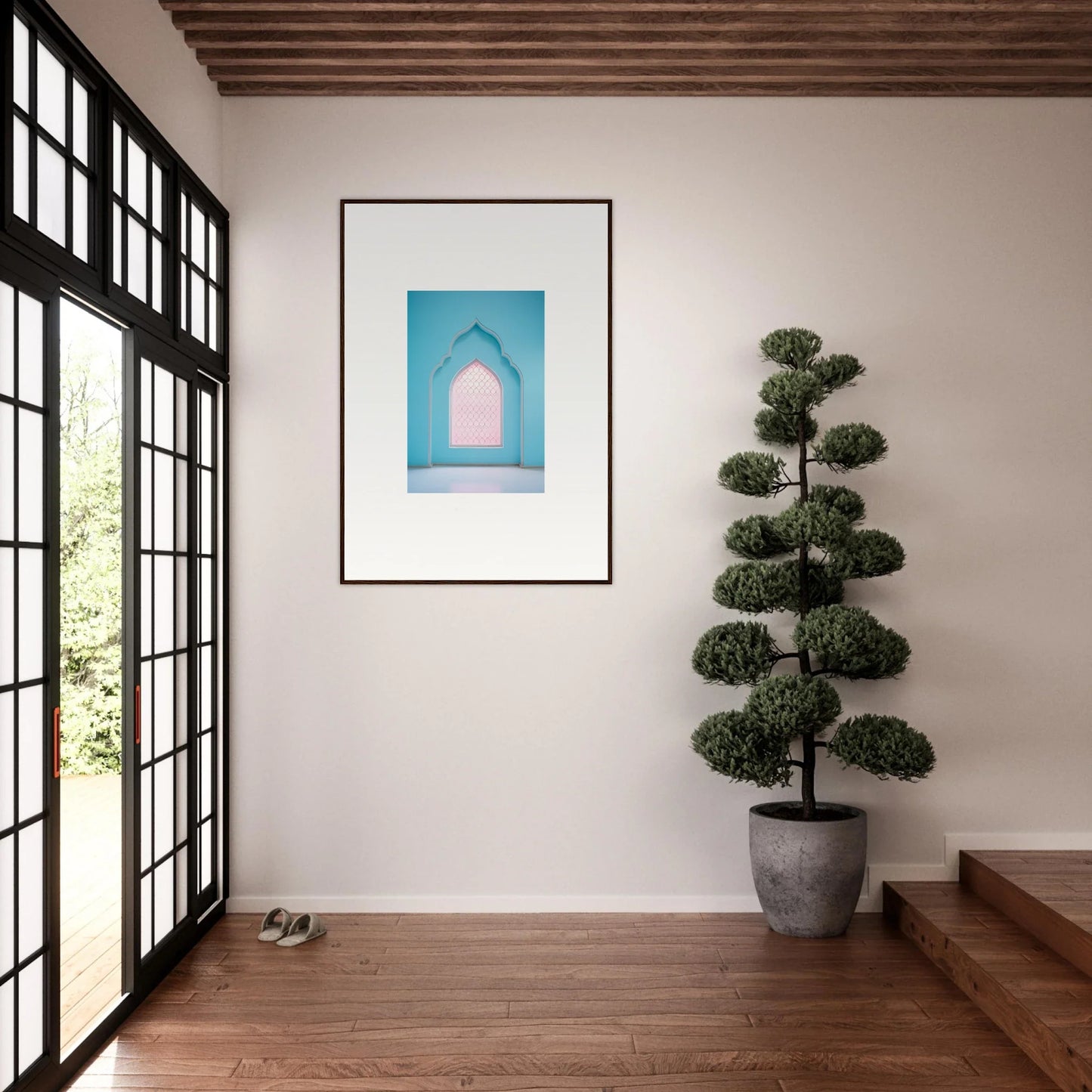 Framed artwork of a blue archway with a pink opening from Souls Diffilveres Critfilters