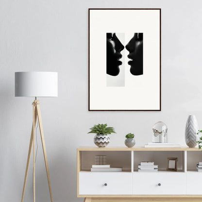 Black and white silhouette artwork of two profiles for Liminal Echoes framed posters