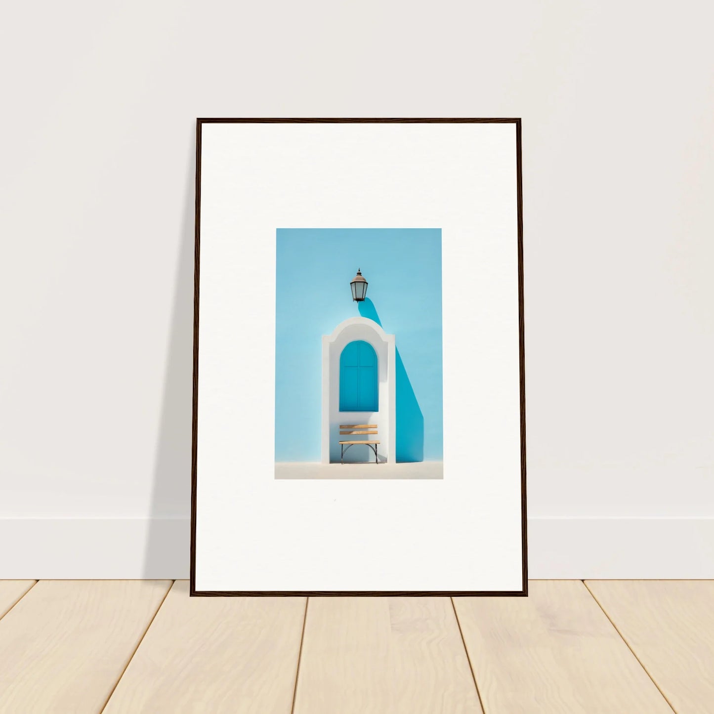 Framed wall art of a white Mediterranean bell tower under a blue sky for Ethereal Mediterranean Pause