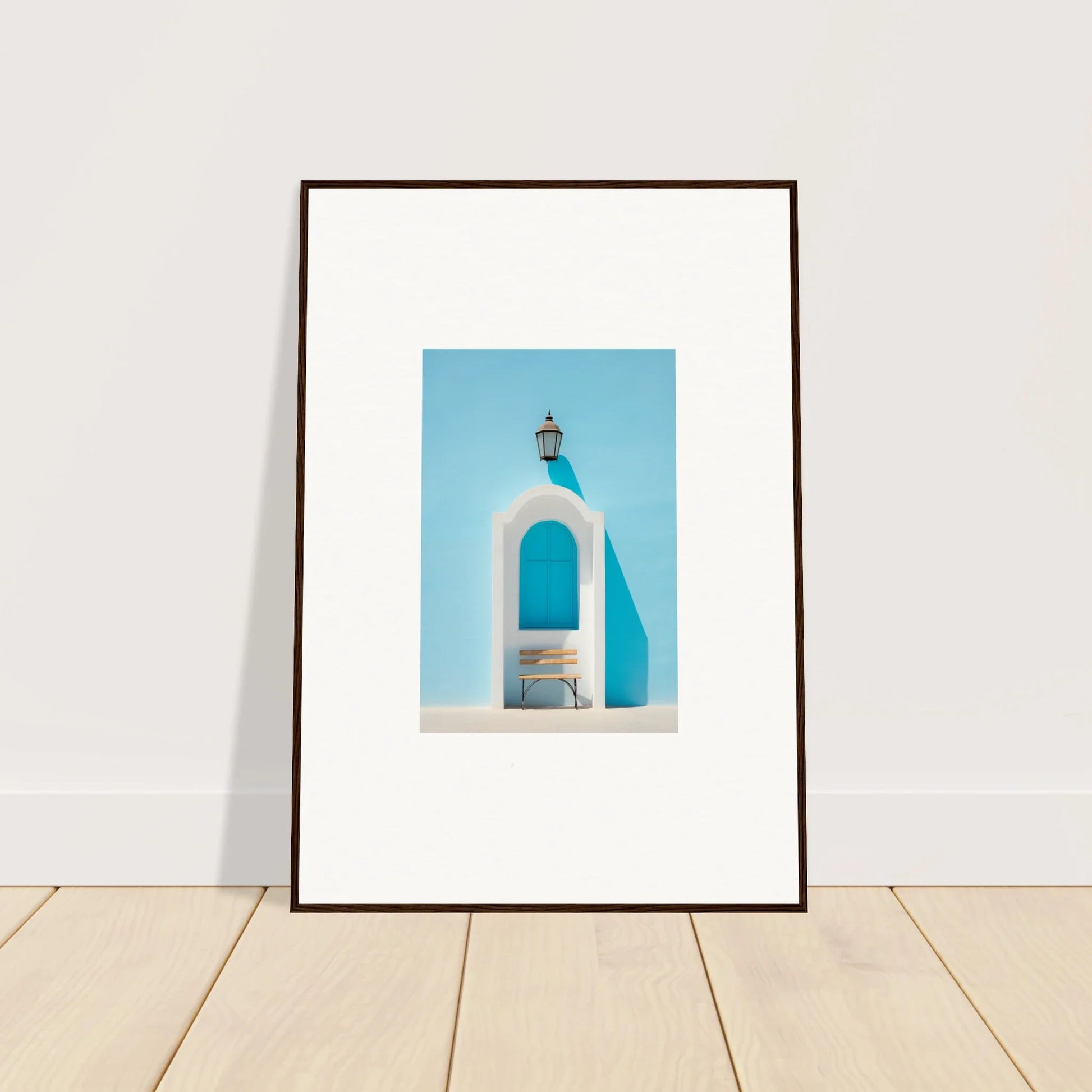 Framed wall art of a white Mediterranean bell tower under a blue sky for Ethereal Mediterranean Pause