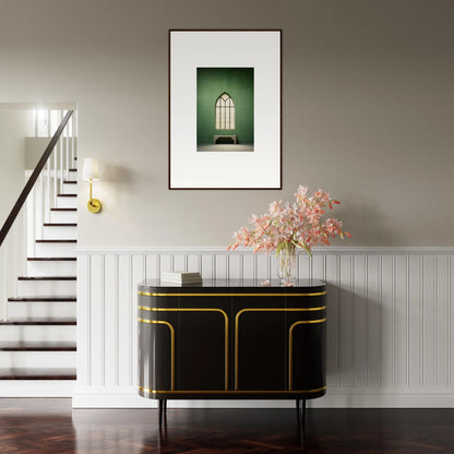 Art Deco black cabinet with gold trim curves, Evermind Greenthaum premium special edition art