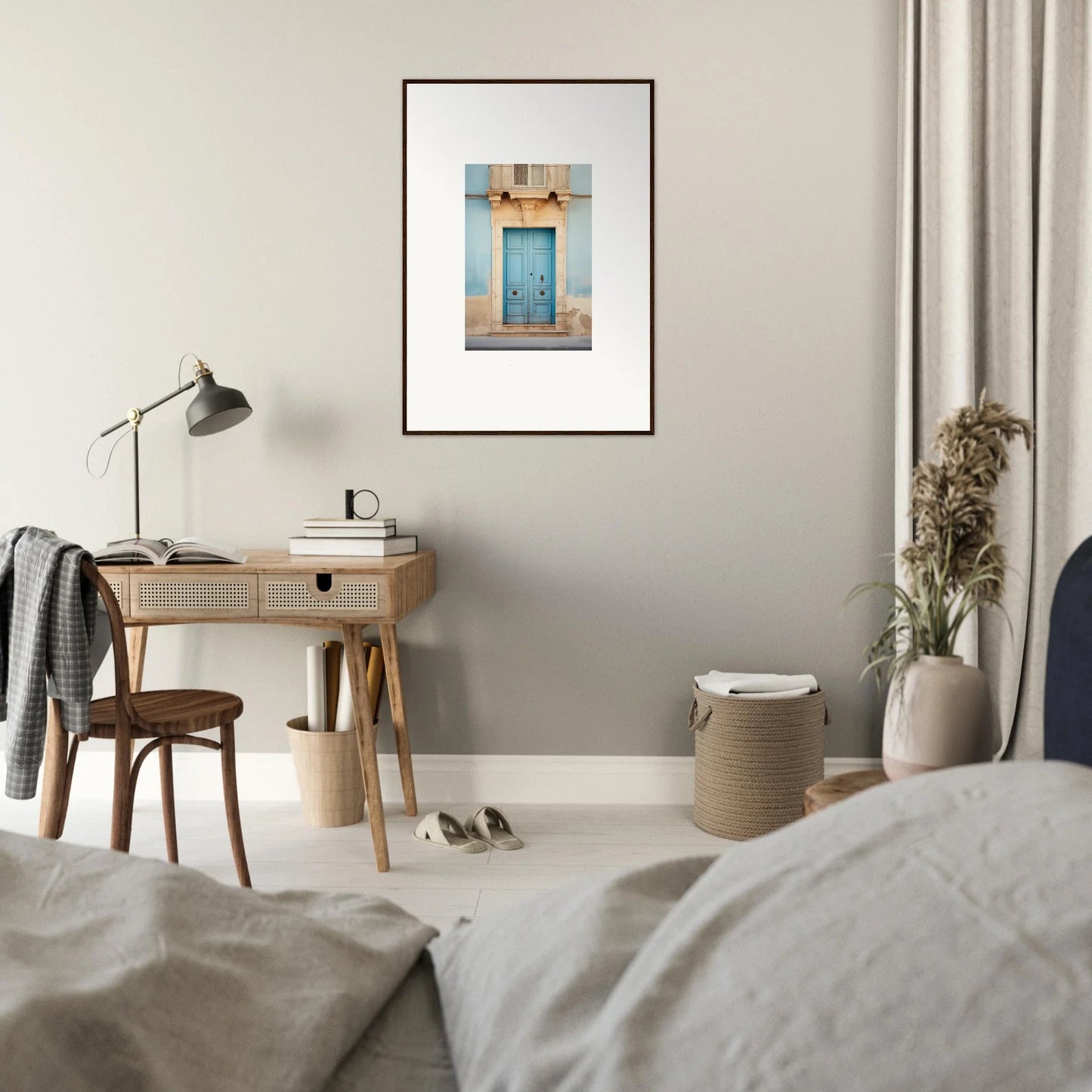 Framed photograph of a blue door, part of the Ephemeral Dreamscape Doorway collection