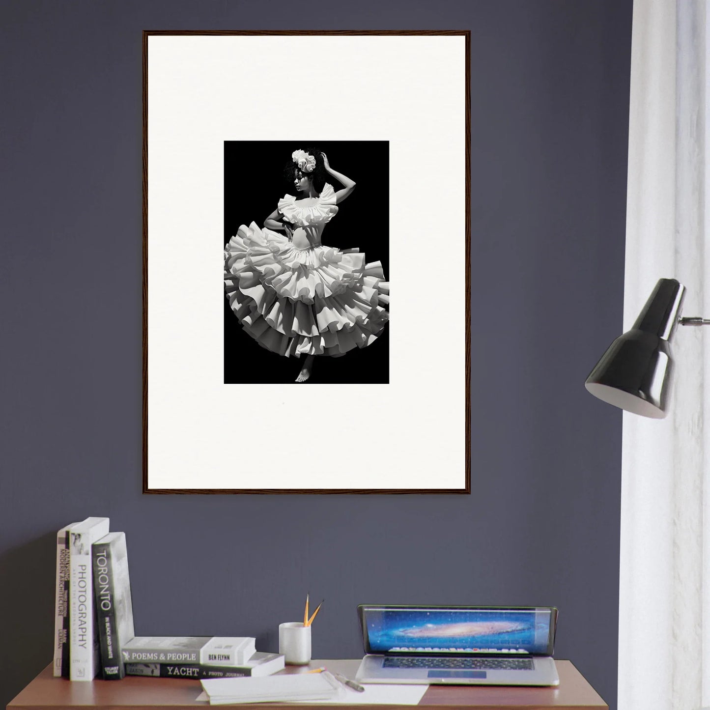 Framed black and white photo of a dancer, part of Curves Dreamscape Illuminated special edition art™