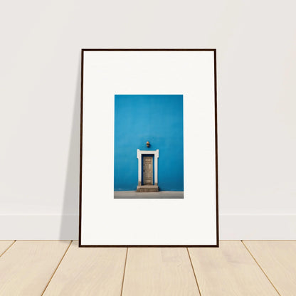 Framed photo of a white door on a bright blue wall from Eternal Cerulean Cloister