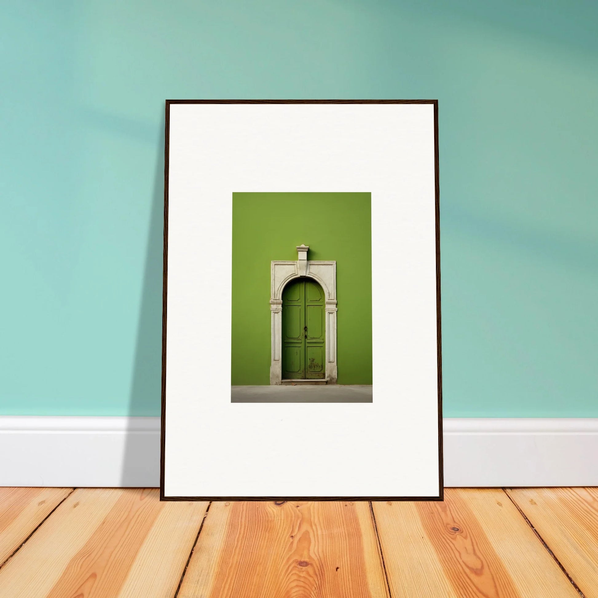 Framed photograph of a green door in a stone archway from Green Origins special edition art™