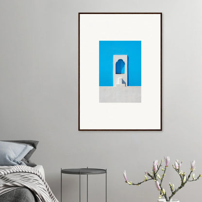 Framed minimalist Oikos Cerulean Aperturearches art with a bright blue archway design