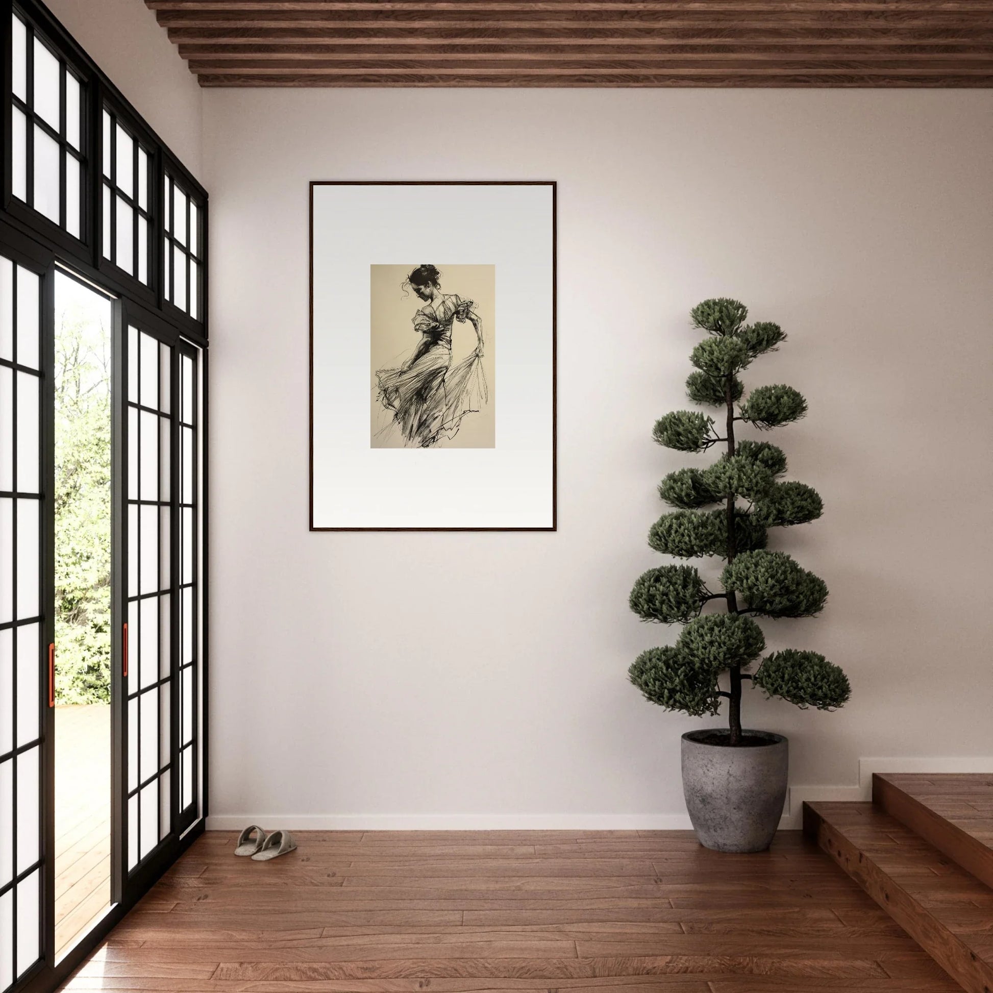 Framed black and white sketch of Ethereal Pause Beneath for stylish wall decor