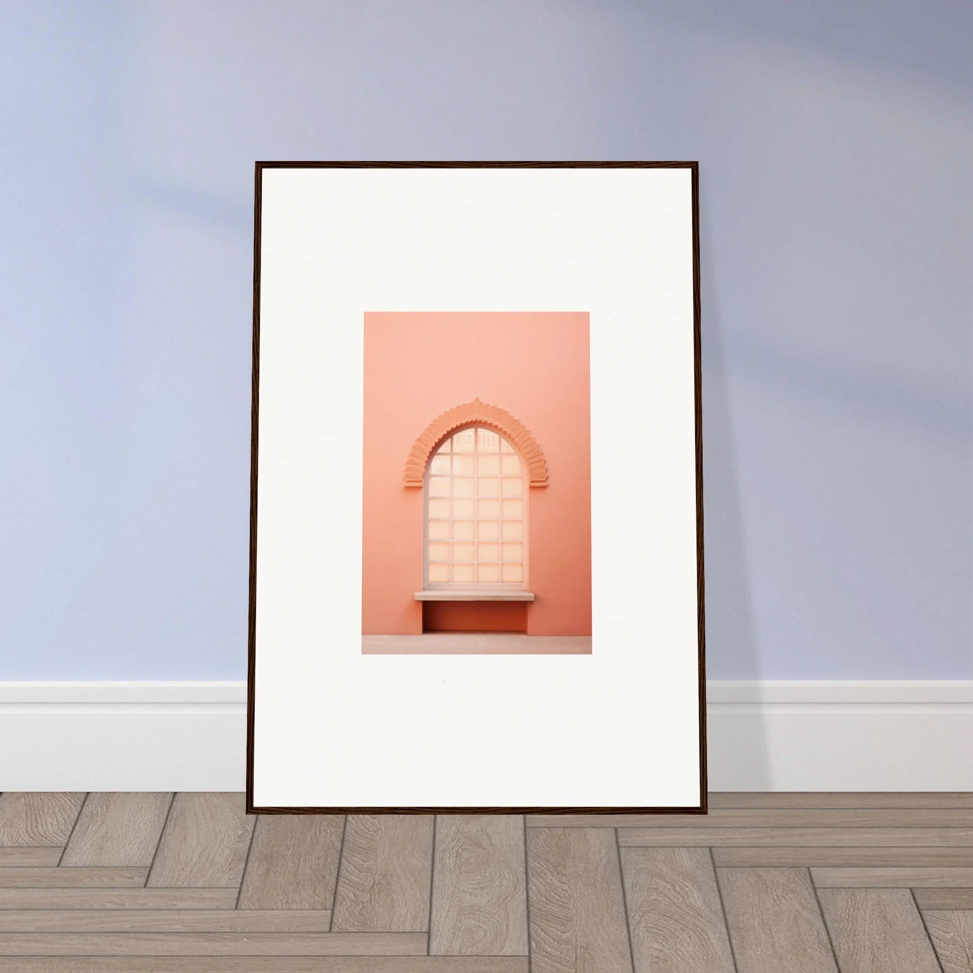 Framed wall art of a pink architectural archway for Windows Morning Whisper