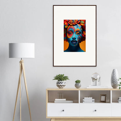 Colorful canvas print wall art in a white frame for stylish room decoration