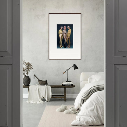 Framed wall art of three figures in Galactic Fashion Paradigm against a dark background