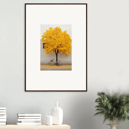 Framed wall art of a yellow autumn tree and bicycle from Lemonade Gaze Reverie