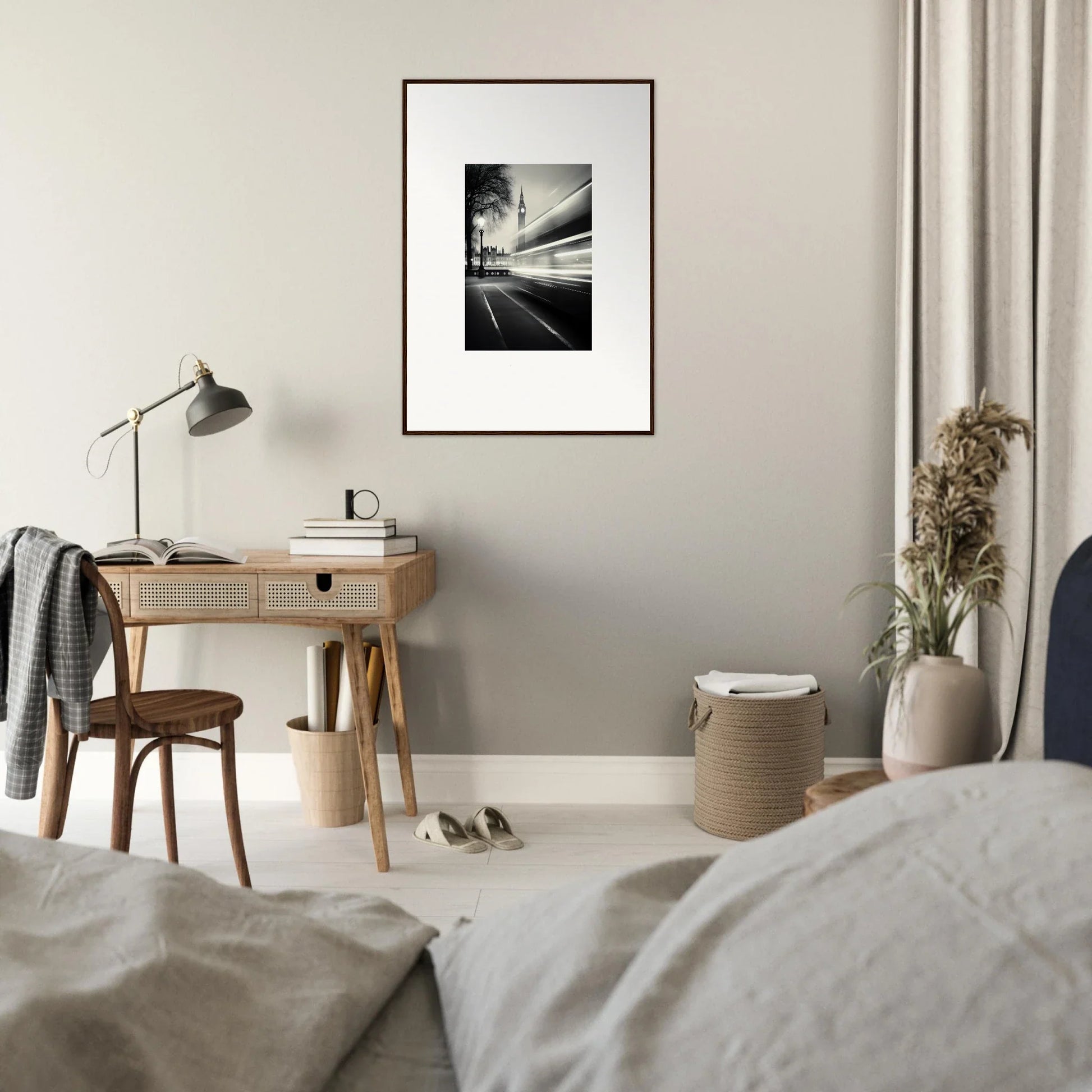 Framed wall art of a street scene with light trails from Fluid Timeless Pulse collection