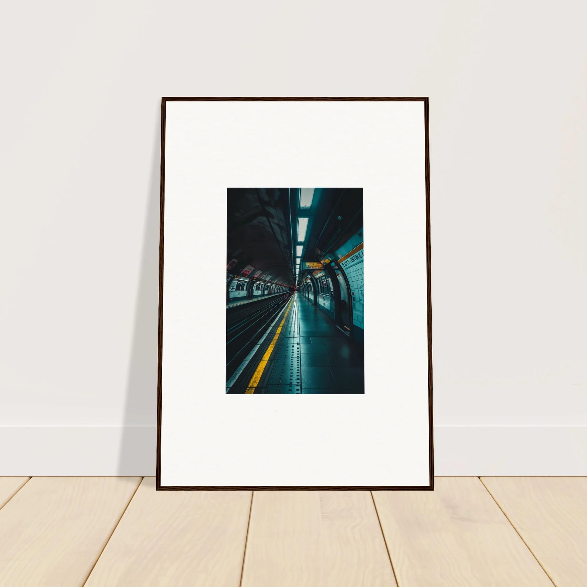 Framed photograph of a blue-lit subway tunnel for Portal Echo Anatomy special edition art™